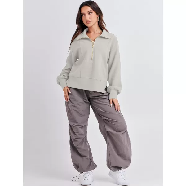 imageANRABESS Women Half Zip Cropped Sweatshirt Casual Fleece Quarter Zip Up Rib Knit Pullover 2023 Fall ClothesLight Gray