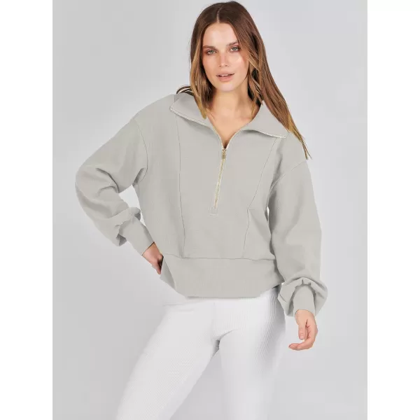 imageANRABESS Women Half Zip Cropped Sweatshirt Casual Fleece Quarter Zip Up Rib Knit Pullover 2023 Fall ClothesLight Gray