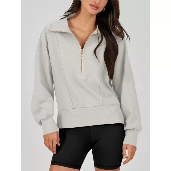 imageANRABESS Women Half Zip Cropped Sweatshirt Casual Fleece Quarter Zip Up Rib Knit Pullover 2023 Fall ClothesLight Gray