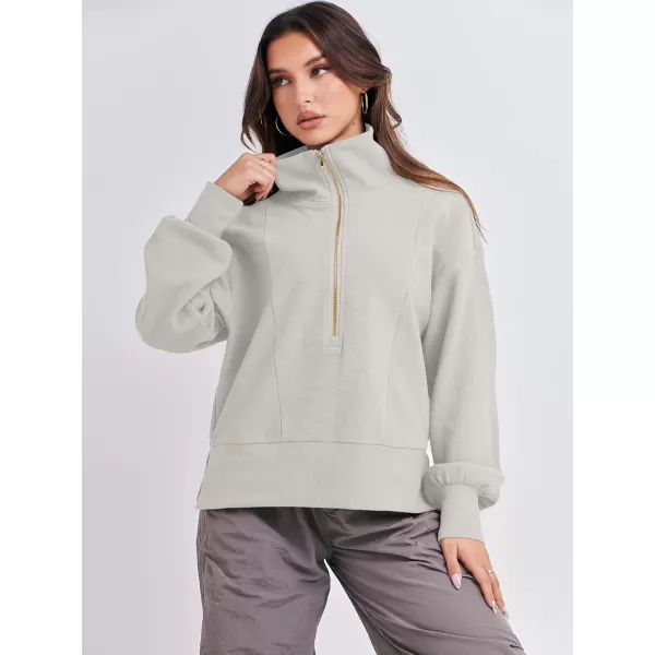 imageANRABESS Women Half Zip Cropped Sweatshirt Casual Fleece Quarter Zip Up Rib Knit Pullover 2023 Fall ClothesLight Gray