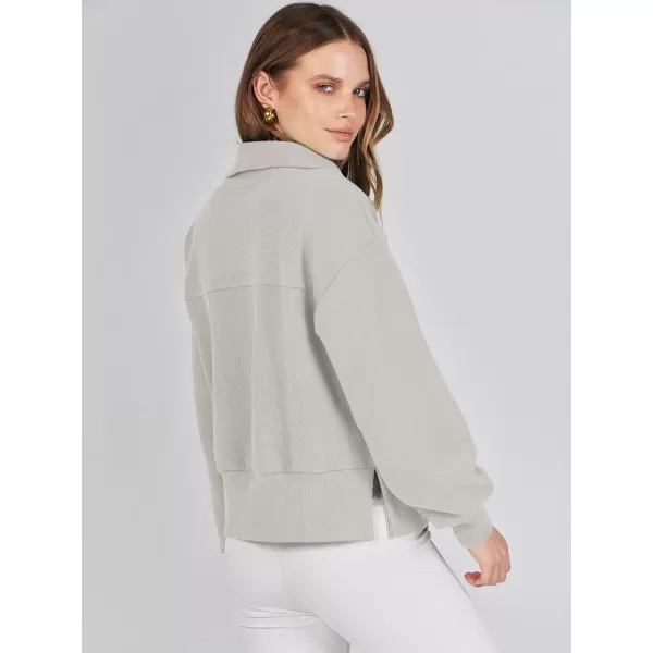 imageANRABESS Women Half Zip Cropped Sweatshirt Casual Fleece Quarter Zip Up Rib Knit Pullover 2023 Fall ClothesLight Gray