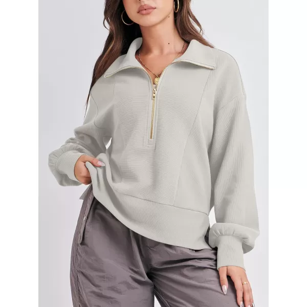 imageANRABESS Women Half Zip Cropped Sweatshirt Casual Fleece Quarter Zip Up Rib Knit Pullover 2023 Fall ClothesLight Gray