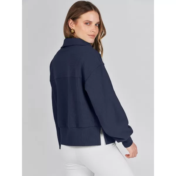 imageANRABESS Women Half Zip Cropped Sweatshirt Casual Fleece Quarter Zip Up Rib Knit Pullover 2023 Fall ClothesNavy Blue