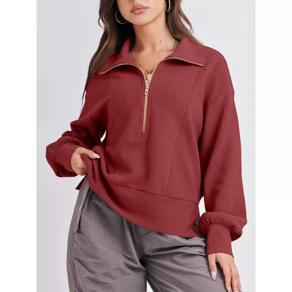 imageANRABESS Women Half Zip Cropped Sweatshirt Casual Fleece Quarter Zip Up Rib Knit Pullover 2023 Fall ClothesRed