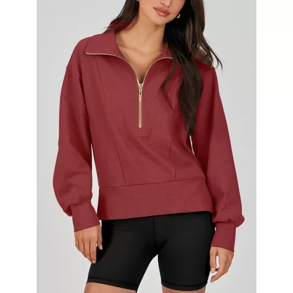 imageANRABESS Women Half Zip Cropped Sweatshirt Casual Fleece Quarter Zip Up Rib Knit Pullover 2023 Fall ClothesRed