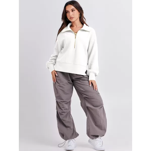 imageANRABESS Women Half Zip Cropped Sweatshirt Casual Fleece Quarter Zip Up Rib Knit Pullover 2023 Fall ClothesWhite