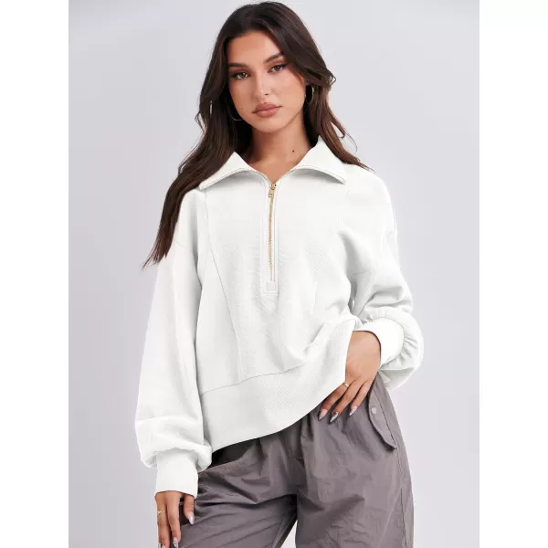 imageANRABESS Women Half Zip Cropped Sweatshirt Casual Fleece Quarter Zip Up Rib Knit Pullover 2023 Fall ClothesWhite