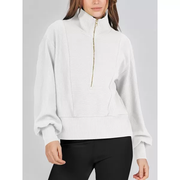 imageANRABESS Women Half Zip Cropped Sweatshirt Casual Fleece Quarter Zip Up Rib Knit Pullover 2023 Fall ClothesWhite