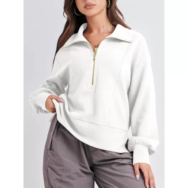 imageANRABESS Women Half Zip Cropped Sweatshirt Casual Fleece Quarter Zip Up Rib Knit Pullover 2023 Fall ClothesWhite