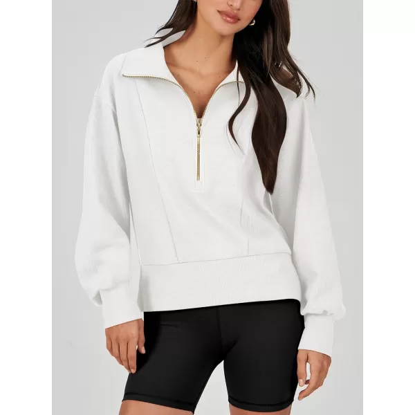 imageANRABESS Women Half Zip Cropped Sweatshirt Casual Fleece Quarter Zip Up Rib Knit Pullover 2023 Fall ClothesWhite
