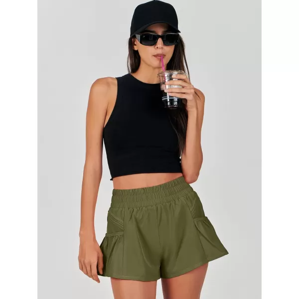 imageANRABESS Women High Waisted Quick Dry Flowy Shorts Gym Workout Running Athletic Short with PocketsArmy Green