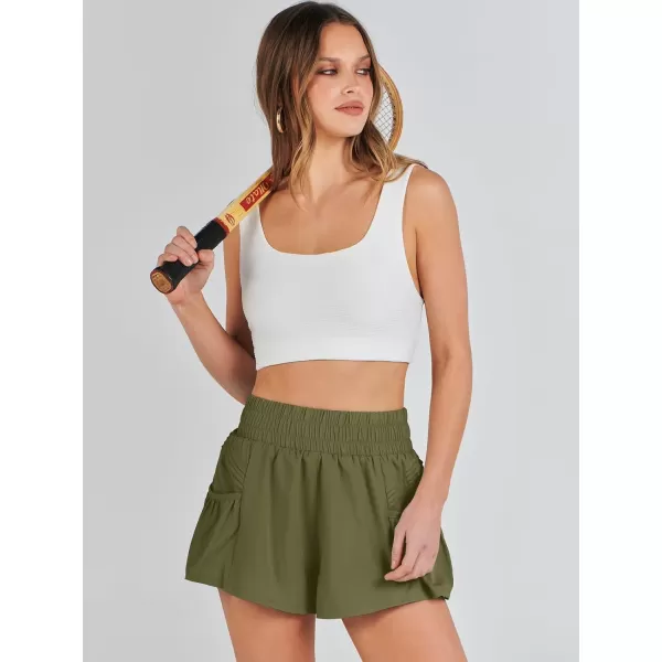 imageANRABESS Women High Waisted Quick Dry Flowy Shorts Gym Workout Running Athletic Short with PocketsArmy Green