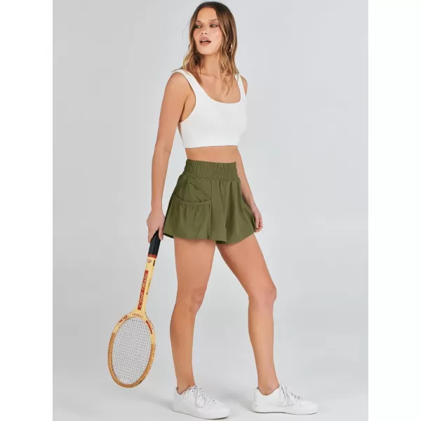 imageANRABESS Women High Waisted Quick Dry Flowy Shorts Gym Workout Running Athletic Short with PocketsArmy Green