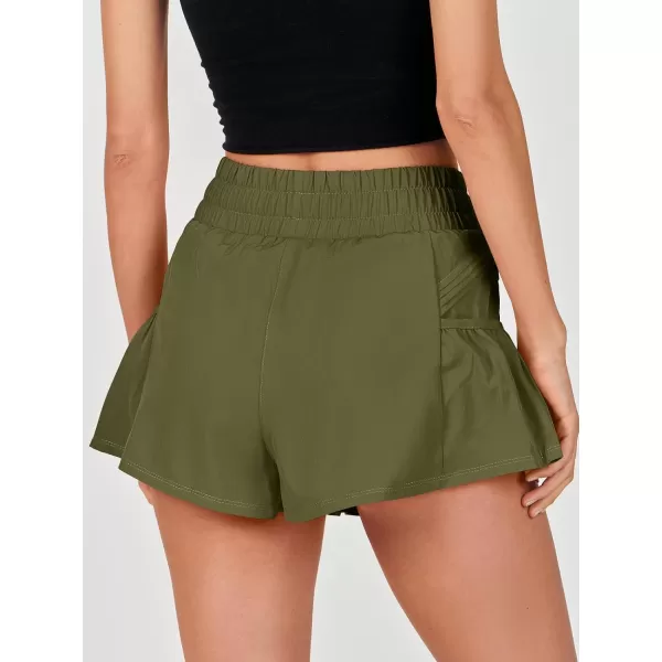 imageANRABESS Women High Waisted Quick Dry Flowy Shorts Gym Workout Running Athletic Short with PocketsArmy Green