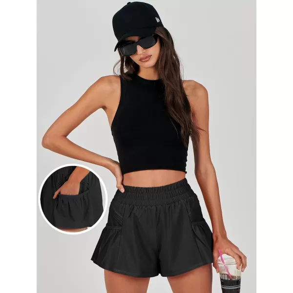 imageANRABESS Women High Waisted Quick Dry Flowy Shorts Gym Workout Running Athletic Short with PocketsBlack