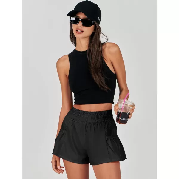 imageANRABESS Women High Waisted Quick Dry Flowy Shorts Gym Workout Running Athletic Short with PocketsBlack
