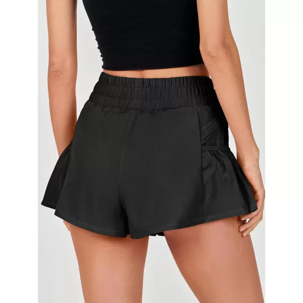 imageANRABESS Women High Waisted Quick Dry Flowy Shorts Gym Workout Running Athletic Short with PocketsBlack