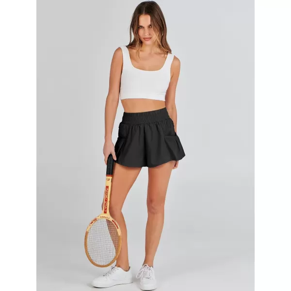 imageANRABESS Women High Waisted Quick Dry Flowy Shorts Gym Workout Running Athletic Short with PocketsBlack