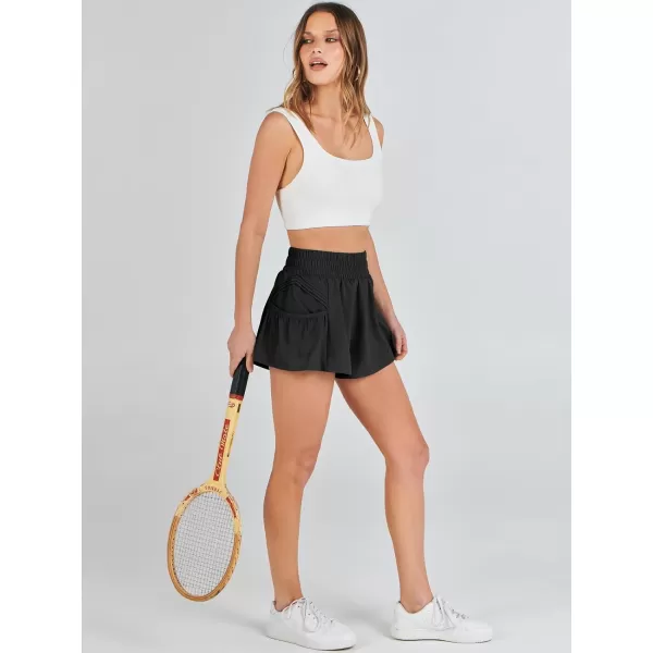 imageANRABESS Women High Waisted Quick Dry Flowy Shorts Gym Workout Running Athletic Short with PocketsBlack