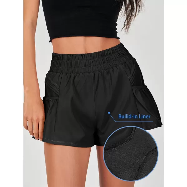 imageANRABESS Women High Waisted Quick Dry Flowy Shorts Gym Workout Running Athletic Short with PocketsBlack