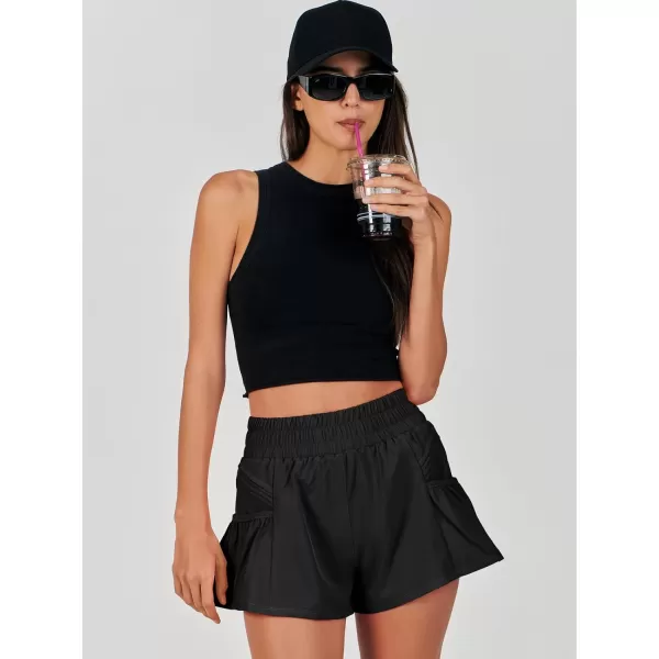 imageANRABESS Women High Waisted Quick Dry Flowy Shorts Gym Workout Running Athletic Short with PocketsBlack