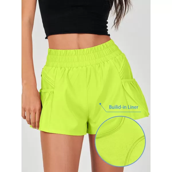 imageANRABESS Women High Waisted Quick Dry Flowy Shorts Gym Workout Running Athletic Short with PocketsBright Yellow