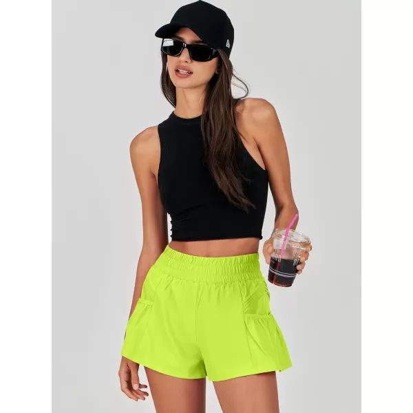 imageANRABESS Women High Waisted Quick Dry Flowy Shorts Gym Workout Running Athletic Short with PocketsBright Yellow