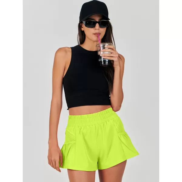 imageANRABESS Women High Waisted Quick Dry Flowy Shorts Gym Workout Running Athletic Short with PocketsBright Yellow