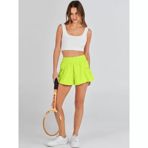 imageANRABESS Women High Waisted Quick Dry Flowy Shorts Gym Workout Running Athletic Short with PocketsBright Yellow