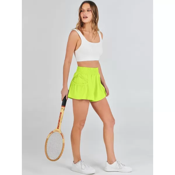 imageANRABESS Women High Waisted Quick Dry Flowy Shorts Gym Workout Running Athletic Short with PocketsBright Yellow
