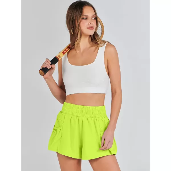 imageANRABESS Women High Waisted Quick Dry Flowy Shorts Gym Workout Running Athletic Short with PocketsBright Yellow