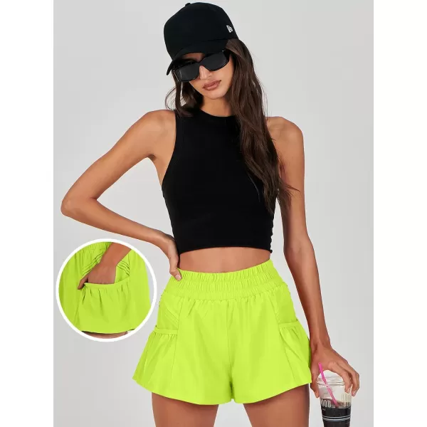 imageANRABESS Women High Waisted Quick Dry Flowy Shorts Gym Workout Running Athletic Short with PocketsBright Yellow