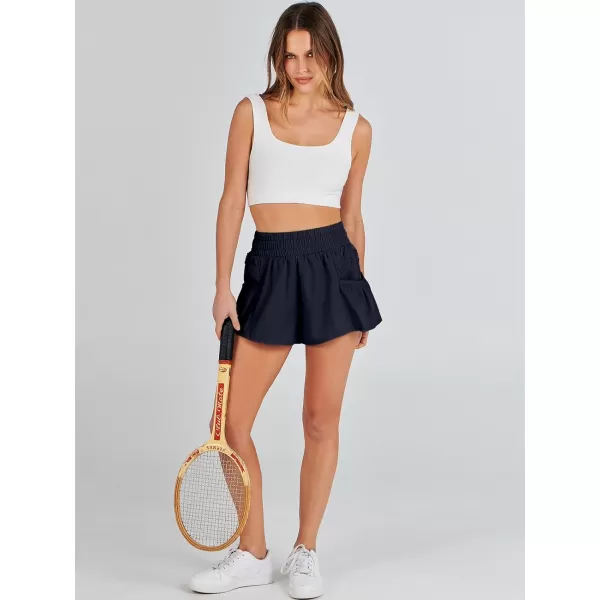 imageANRABESS Women High Waisted Quick Dry Flowy Shorts Gym Workout Running Athletic Short with PocketsDeep Blue