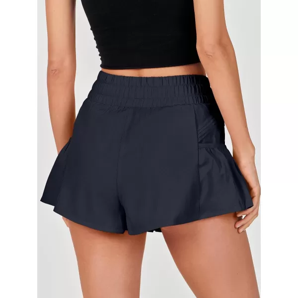 imageANRABESS Women High Waisted Quick Dry Flowy Shorts Gym Workout Running Athletic Short with PocketsDeep Blue