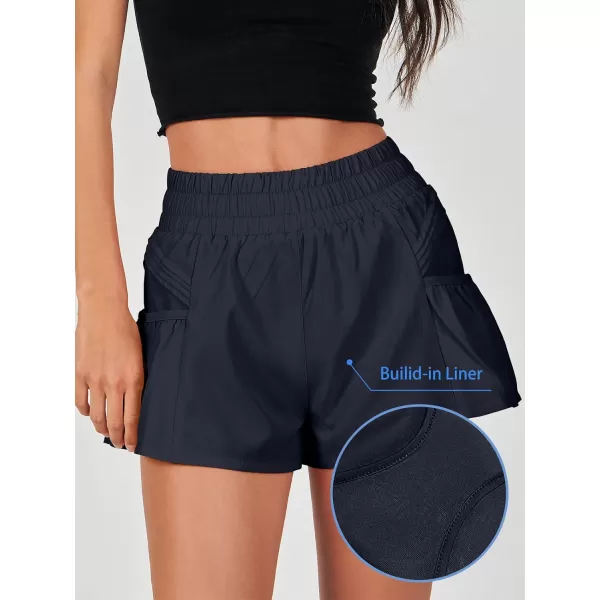 imageANRABESS Women High Waisted Quick Dry Flowy Shorts Gym Workout Running Athletic Short with PocketsDeep Blue