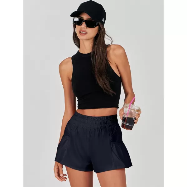 imageANRABESS Women High Waisted Quick Dry Flowy Shorts Gym Workout Running Athletic Short with PocketsDeep Blue