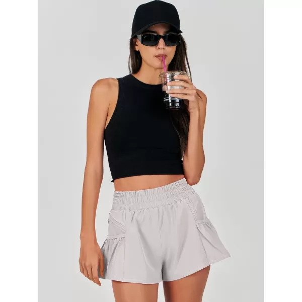 imageANRABESS Women High Waisted Quick Dry Flowy Shorts Gym Workout Running Athletic Short with PocketsGrey