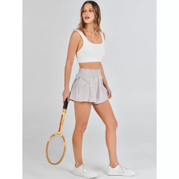 imageANRABESS Women High Waisted Quick Dry Flowy Shorts Gym Workout Running Athletic Short with PocketsGrey