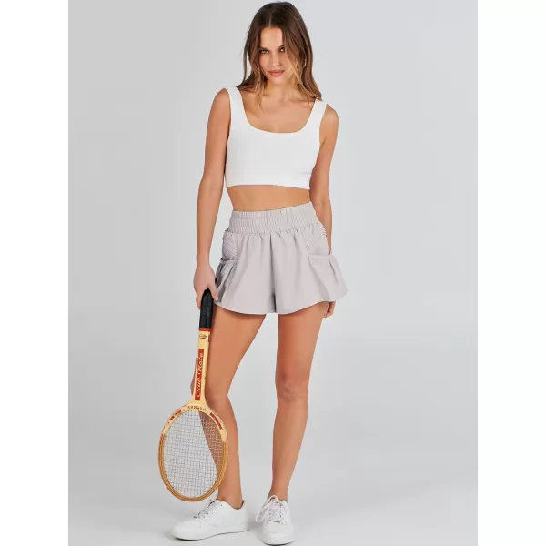 imageANRABESS Women High Waisted Quick Dry Flowy Shorts Gym Workout Running Athletic Short with PocketsGrey