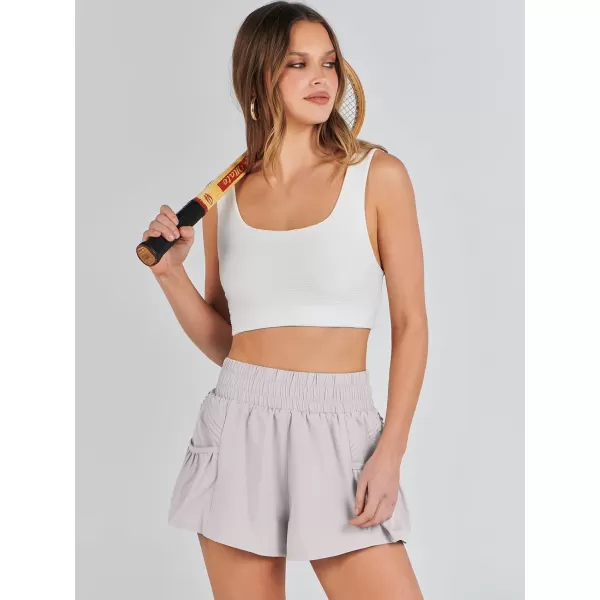imageANRABESS Women High Waisted Quick Dry Flowy Shorts Gym Workout Running Athletic Short with PocketsGrey