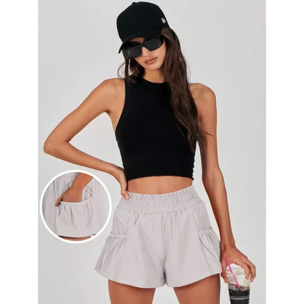 imageANRABESS Women High Waisted Quick Dry Flowy Shorts Gym Workout Running Athletic Short with PocketsGrey