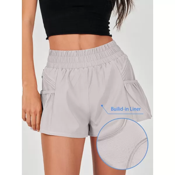 imageANRABESS Women High Waisted Quick Dry Flowy Shorts Gym Workout Running Athletic Short with PocketsGrey