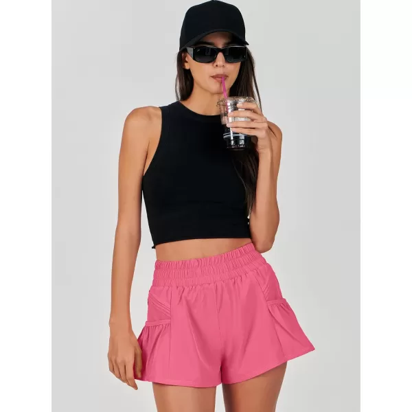 imageANRABESS Women High Waisted Quick Dry Flowy Shorts Gym Workout Running Athletic Short with PocketsHot Pink
