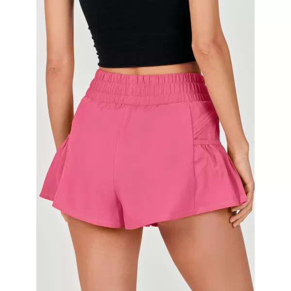 imageANRABESS Women High Waisted Quick Dry Flowy Shorts Gym Workout Running Athletic Short with PocketsHot Pink