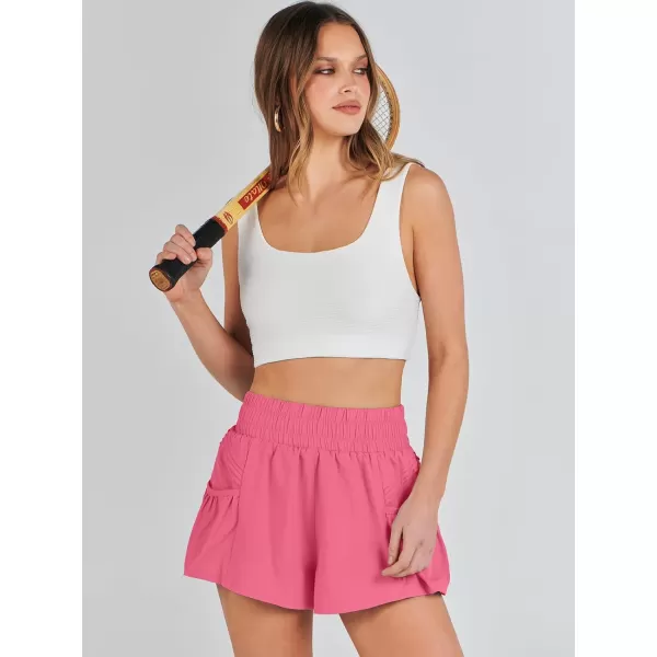 imageANRABESS Women High Waisted Quick Dry Flowy Shorts Gym Workout Running Athletic Short with PocketsHot Pink