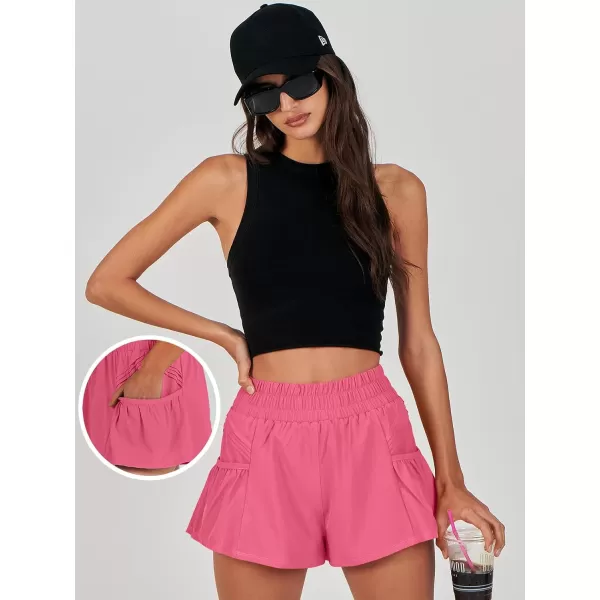 imageANRABESS Women High Waisted Quick Dry Flowy Shorts Gym Workout Running Athletic Short with PocketsHot Pink