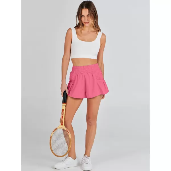 imageANRABESS Women High Waisted Quick Dry Flowy Shorts Gym Workout Running Athletic Short with PocketsHot Pink