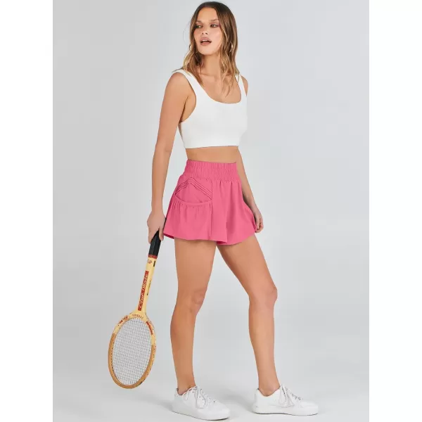 imageANRABESS Women High Waisted Quick Dry Flowy Shorts Gym Workout Running Athletic Short with PocketsHot Pink