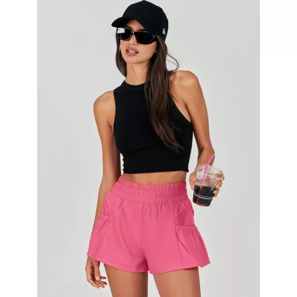 imageANRABESS Women High Waisted Quick Dry Flowy Shorts Gym Workout Running Athletic Short with PocketsHot Pink