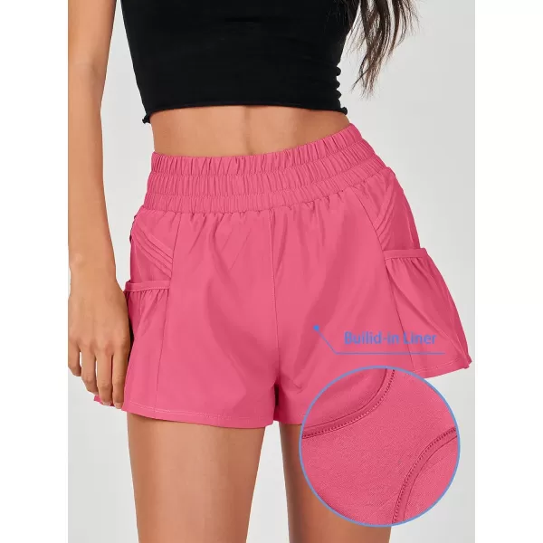 imageANRABESS Women High Waisted Quick Dry Flowy Shorts Gym Workout Running Athletic Short with PocketsHot Pink